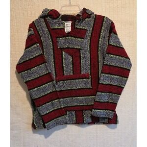 Veracruz Baja Hoodie Jacket M Mexican Poncho Drug Rug Stripe Boho Festival